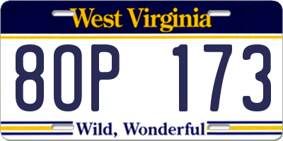 WV license plate 8OP173