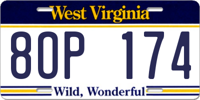 WV license plate 8OP174