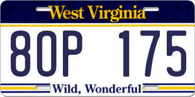 WV license plate 8OP175