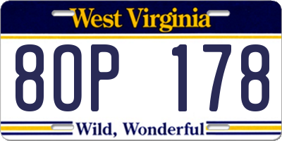 WV license plate 8OP178