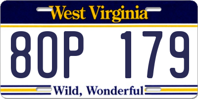 WV license plate 8OP179