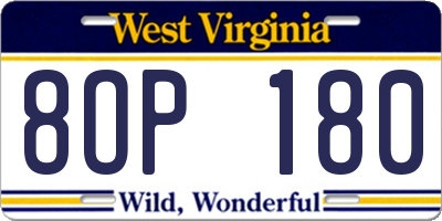 WV license plate 8OP180