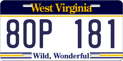 WV license plate 8OP181