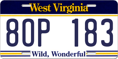 WV license plate 8OP183