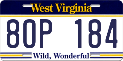WV license plate 8OP184