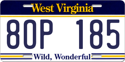 WV license plate 8OP185