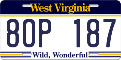 WV license plate 8OP187