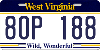 WV license plate 8OP188