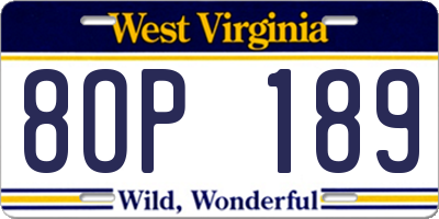 WV license plate 8OP189