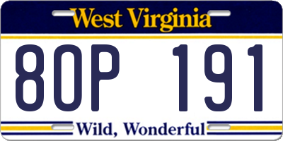 WV license plate 8OP191