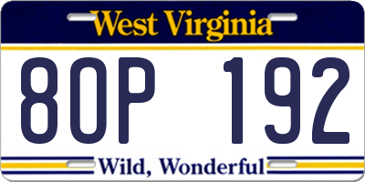 WV license plate 8OP192