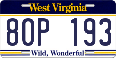 WV license plate 8OP193
