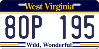 WV license plate 8OP195