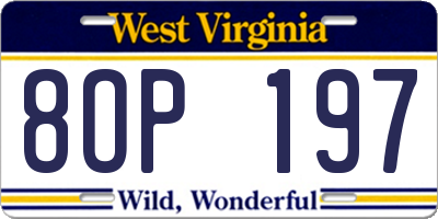 WV license plate 8OP197