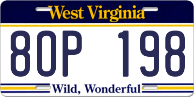 WV license plate 8OP198
