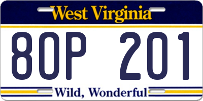 WV license plate 8OP201