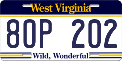 WV license plate 8OP202