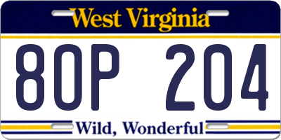 WV license plate 8OP204