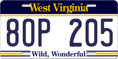 WV license plate 8OP205