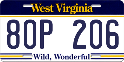WV license plate 8OP206