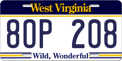 WV license plate 8OP208