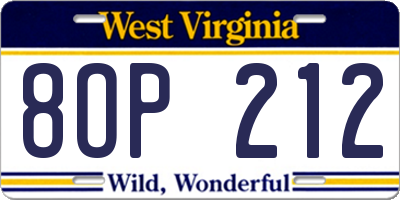 WV license plate 8OP212