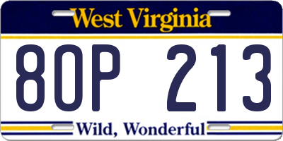 WV license plate 8OP213
