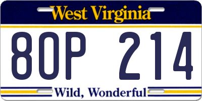 WV license plate 8OP214