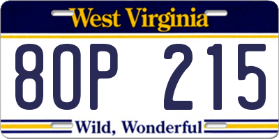 WV license plate 8OP215