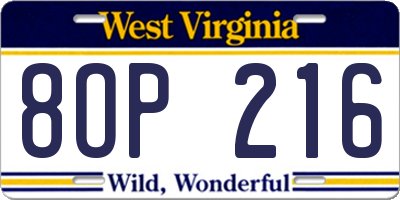 WV license plate 8OP216