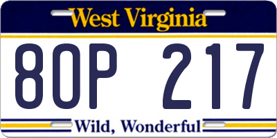 WV license plate 8OP217