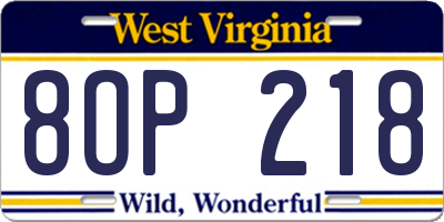 WV license plate 8OP218