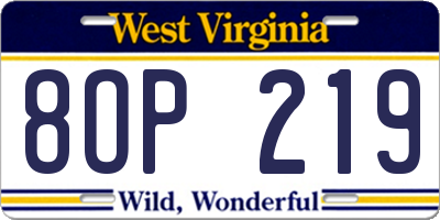 WV license plate 8OP219