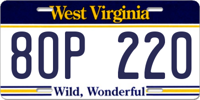 WV license plate 8OP220