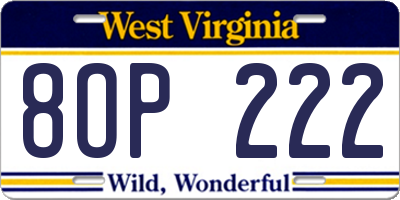WV license plate 8OP222