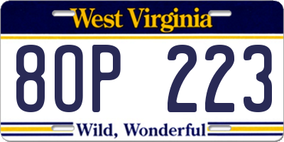 WV license plate 8OP223