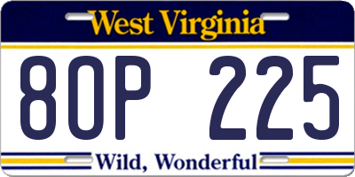 WV license plate 8OP225