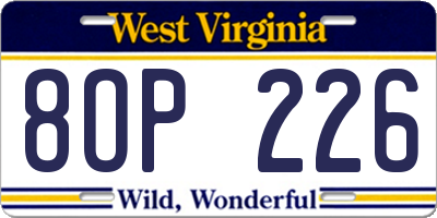 WV license plate 8OP226