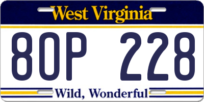 WV license plate 8OP228