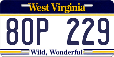WV license plate 8OP229