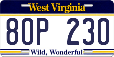 WV license plate 8OP230