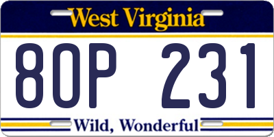 WV license plate 8OP231
