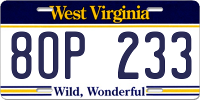 WV license plate 8OP233