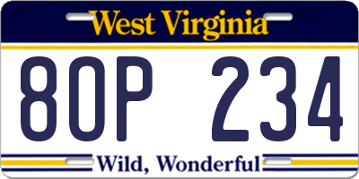 WV license plate 8OP234