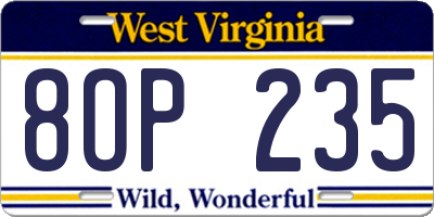 WV license plate 8OP235