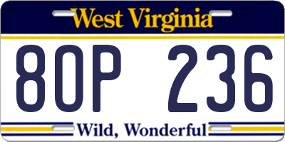 WV license plate 8OP236