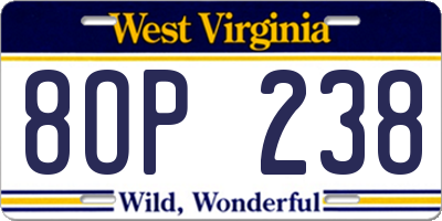 WV license plate 8OP238