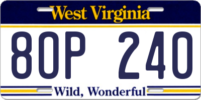 WV license plate 8OP240