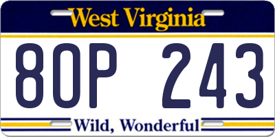 WV license plate 8OP243