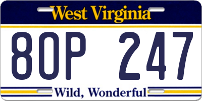 WV license plate 8OP247
